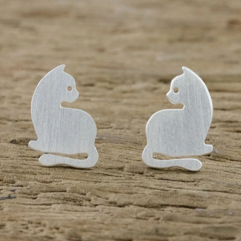 - Custom pet birthday cakeLeisurely Felines Sterling Silver Cat Stud Earrings from Thailand - Custom pet birthday cakeLeisurely Felines Sterling Silver Cat Stud Earrings from Thailand