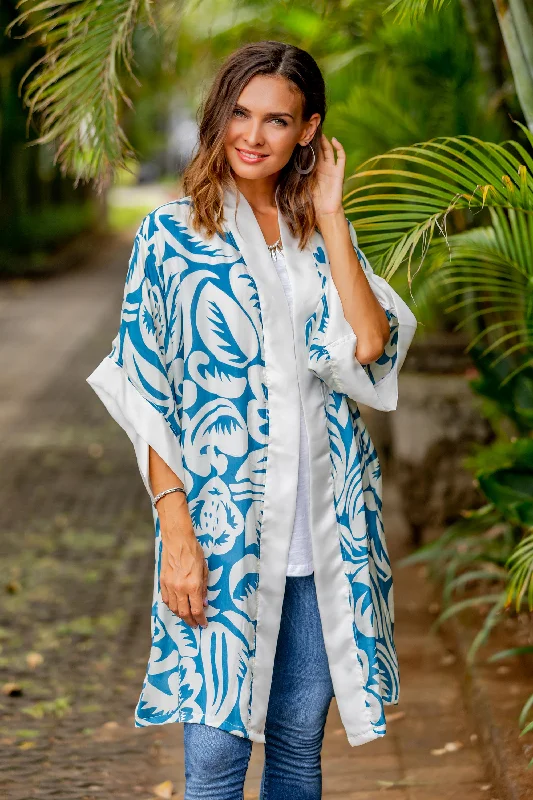  -Anti-slip claw protection raincoat FOR dogsFloral Kimono Blue Silk Screen Print Tropical Hibiscus Women's Robe