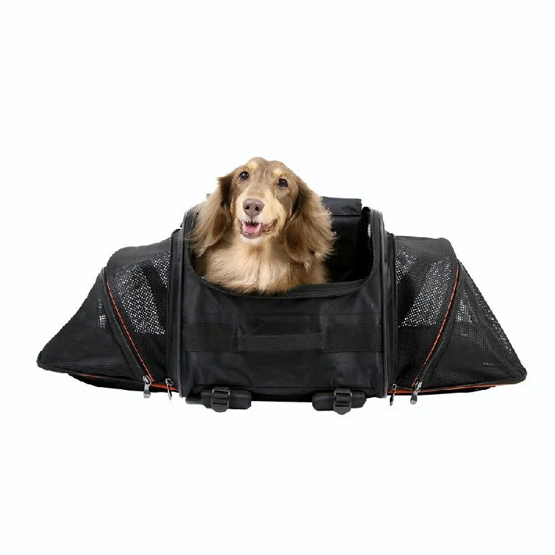 - Pet stroller can be taken on the planeIbiyaya JetPaw: Expandable Pet Carrier & Backpack - Obsidian/Orange