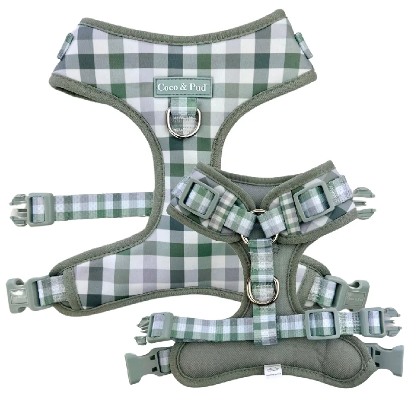 - Custom pet birthday cakeGingham Olive Grey Adjustable Dog Harness