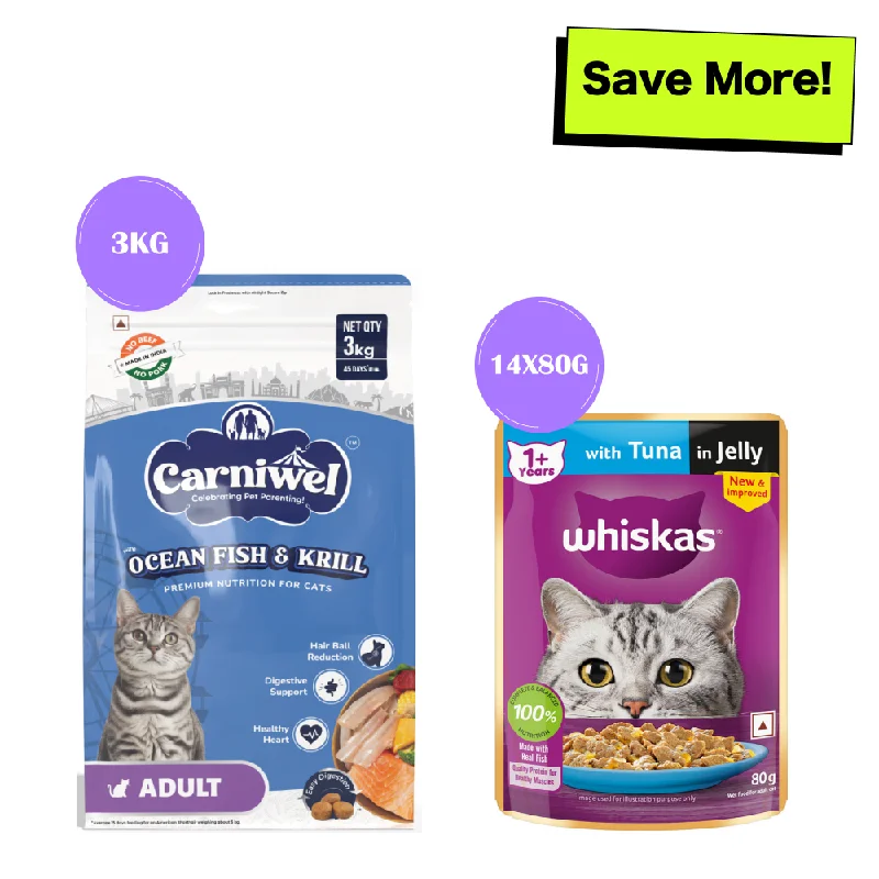 - Custom pet birthday cakeCarniwel Ocean Fish and Krill Dry Food and Whiskas Tuna in Jelly Meal Adult Cat Wet Food Combo - Custom pet birthday cakeCarniwel Ocean Fish and Krill Dry Food and Whiskas Tuna in Jelly Meal Adult Cat Wet Food Combo