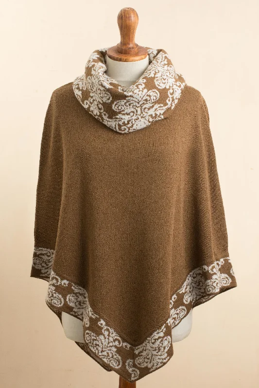 Pet ProductsGlamour Glimpses Sepia Brown and Ivory Alpaca Blend Cowl Neck Knit Poncho