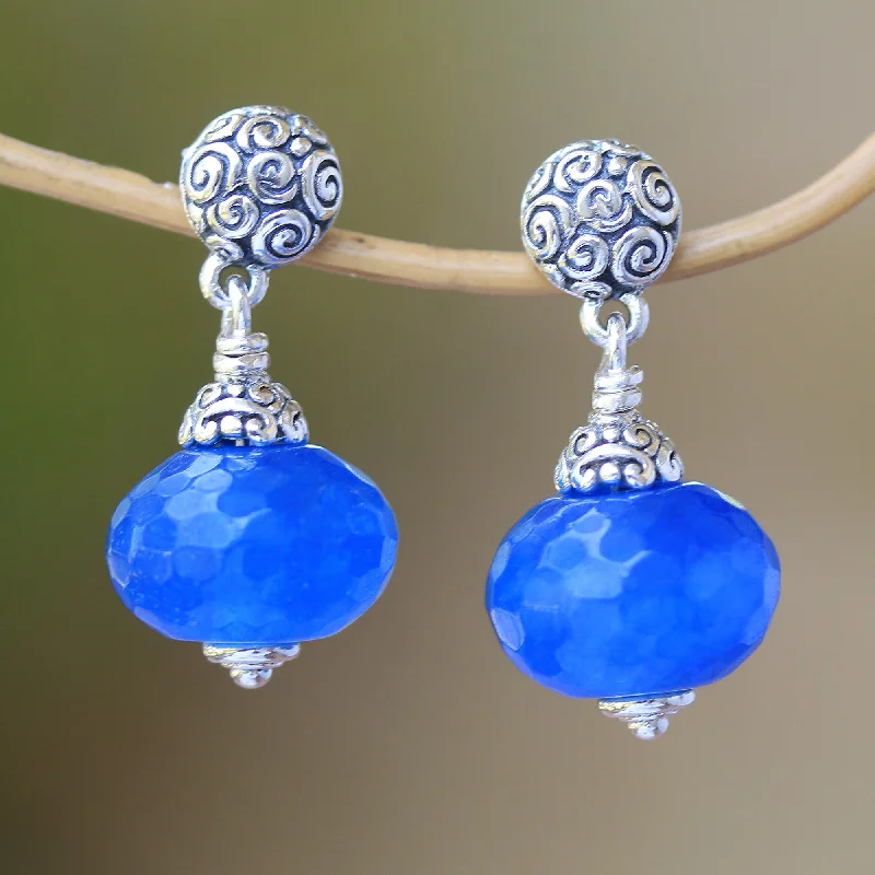 - Summer pet ice matAzure Buddha Blue Chalcedony Dangle Earrings from Bali