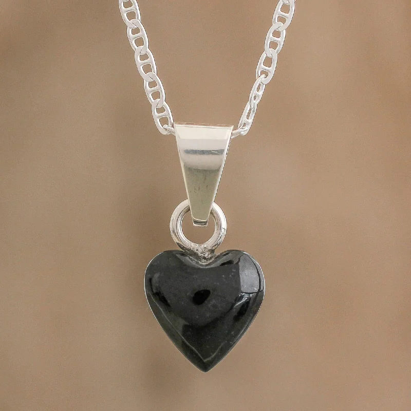 - Dog anti-slip matBlack Symbol of Love Black Jade and Sterling Silver Heart Pendant Necklace
