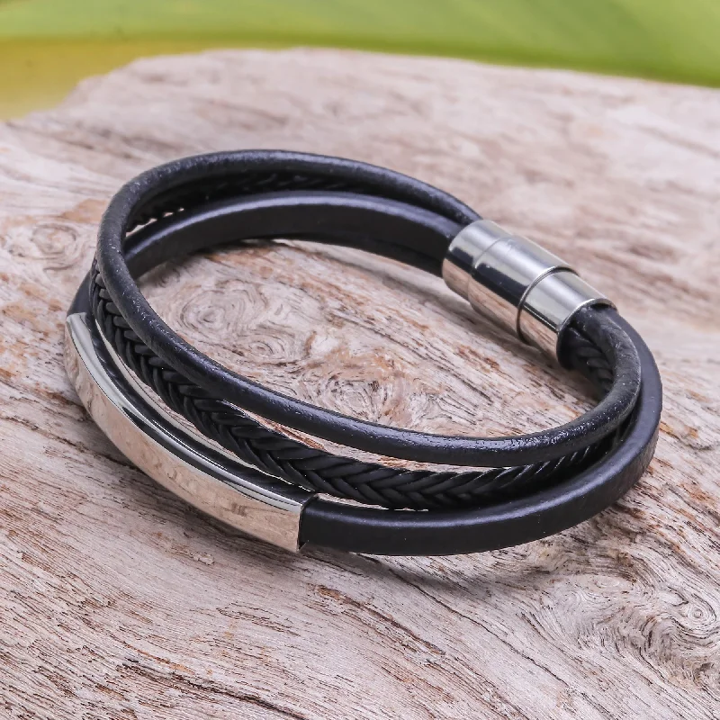 -Anti-scratch sofa protective coverMighty Strength in Black Leather Strand Bracelet in Black from Thailand -Anti-scratch sofa protective coverMighty Strength in Black Leather Strand Bracelet in Black from Thailand