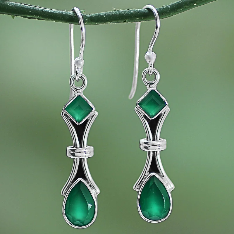 Pet ProductsMagical Moss 2.5 Carat Green Onyx and Sterling Silver Earrings from India