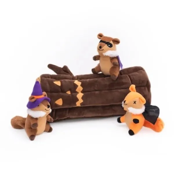 ---Zippy Paws Halloween Burrow Dog Toy - Haunted Log + 3 Squeaker Toys