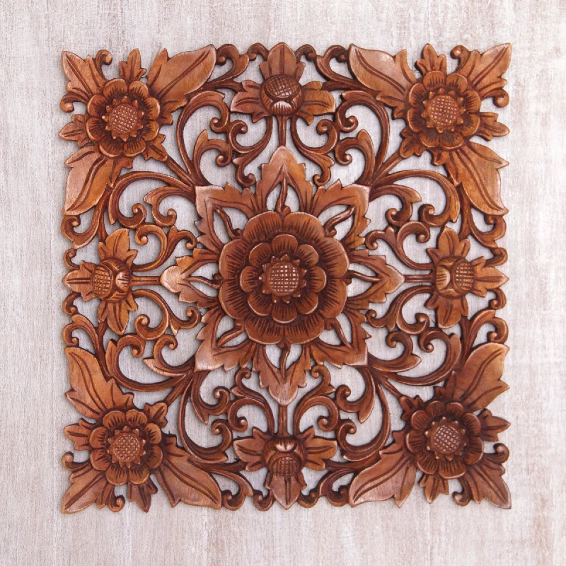-Explosion-proof leash FOR LARGE dogsFloral Adornment Hand Carved Suar Wood Floral Wall Relief Panel -Explosion-proof leash FOR LARGE dogsFloral Adornment Hand Carved Suar Wood Floral Wall Relief Panel
