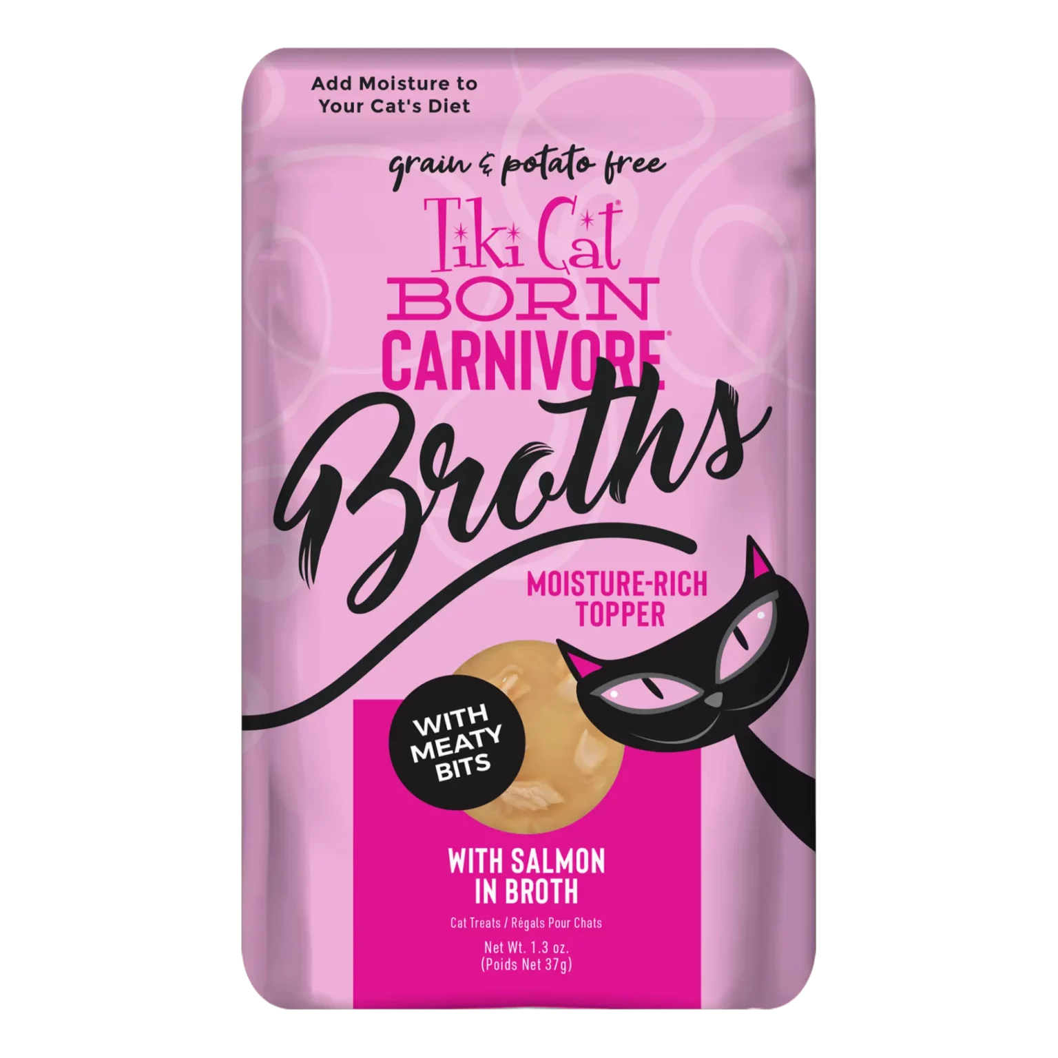    - Indoor cat food  Tiki Cat Broths Salmon