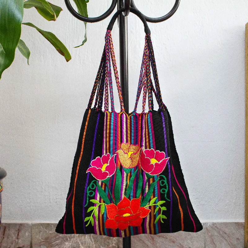 - Pet water dispenser UV sterilization versionNight Poppies Poppy Embroidered Handwoven Black Cotton Mexican Morral Tote