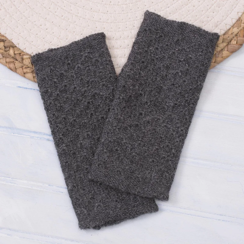 ---Passionate Pattern in Graphite Patterned 100% Baby Alpaca Fingerless Mitts in Graphite ---Passionate Pattern in Graphite Patterned 100% Baby Alpaca Fingerless Mitts in Graphite