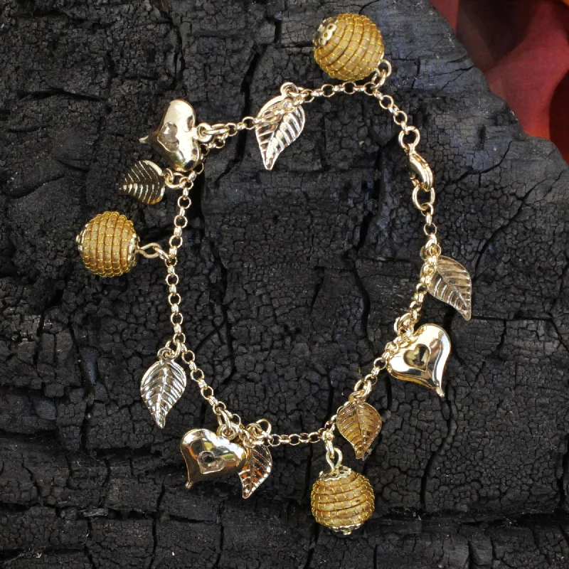 - Remote interactive pet feederNatural Friend Heart Leaf Beehive Charms on Gold Plated Brazilian Bracelet