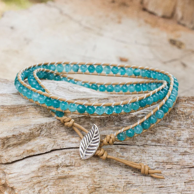 - Organic cotton dog bibsHill Tribe Ice in Brown Blue Quartz and Brown Leather Hand Made Wrap Bracelet