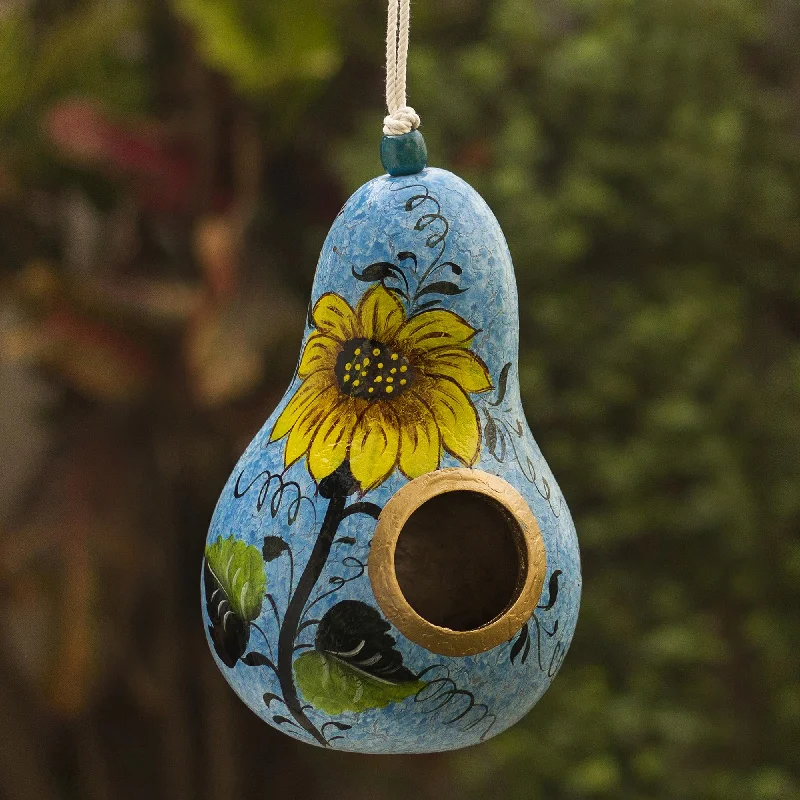 - Rabbit grass rack to prevent waste food boxSunflower and Sky Hand Painted Dried Gourd Birdhouse