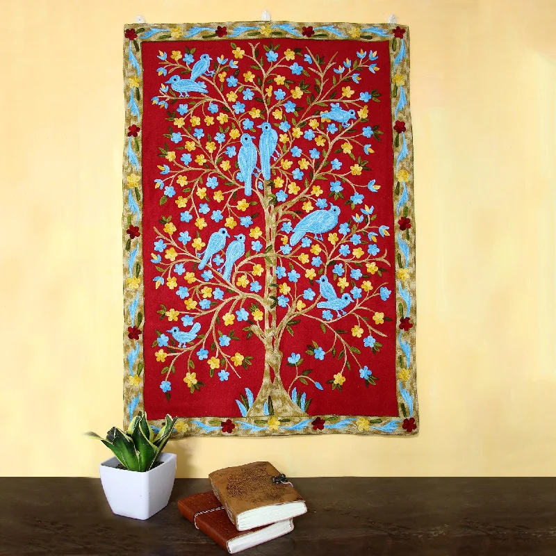 - Organic cotton dog bibsAbode of Birds II Bird-Themed Wool Chain Stitch Tapestry from India